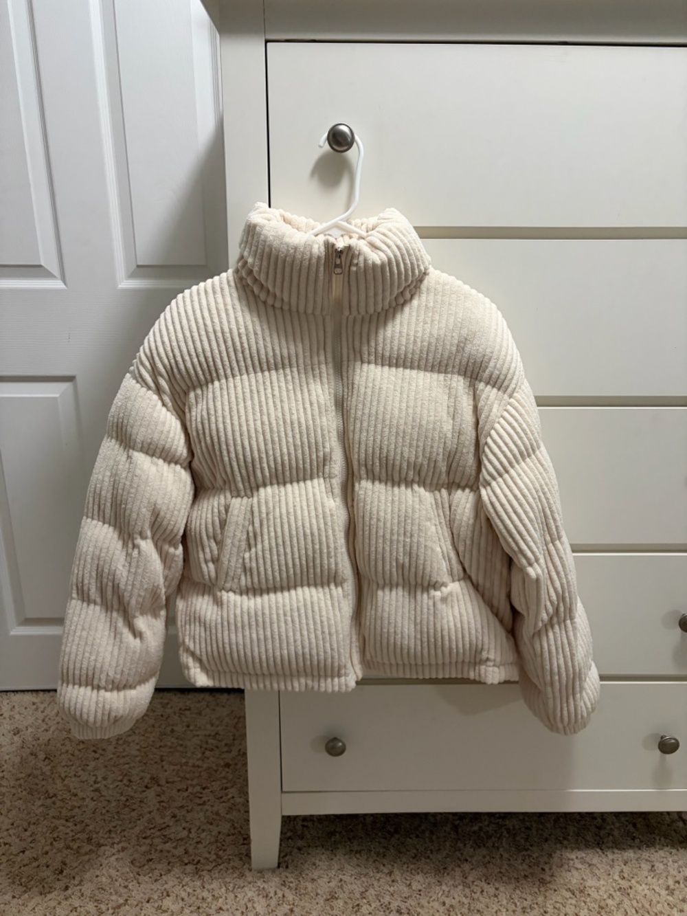 Small Tan Ribbed Puffer Jacket - Picture 3 of 5